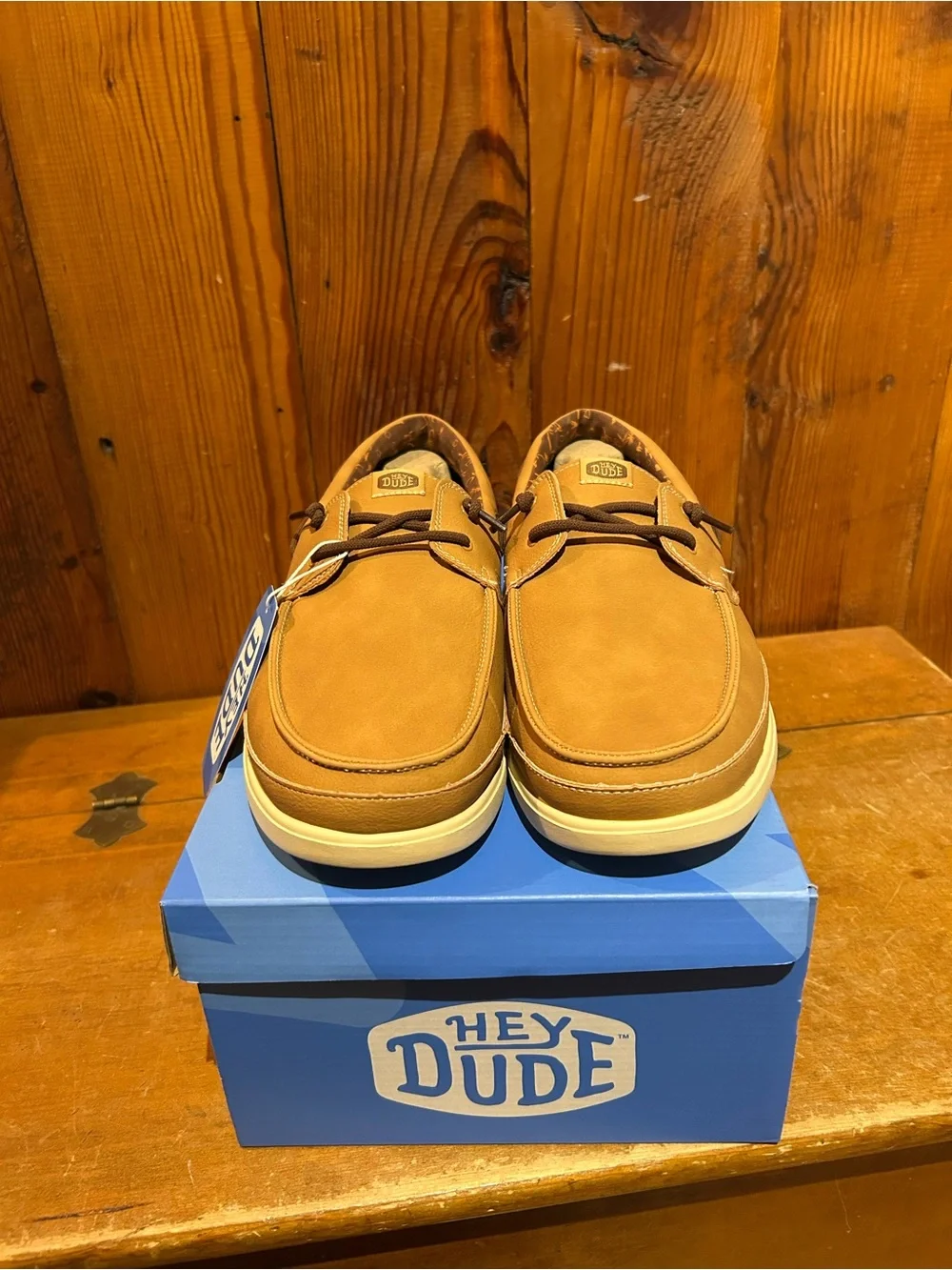 Hey Dude Casual Boat Shoes in Tan with Cream Soles